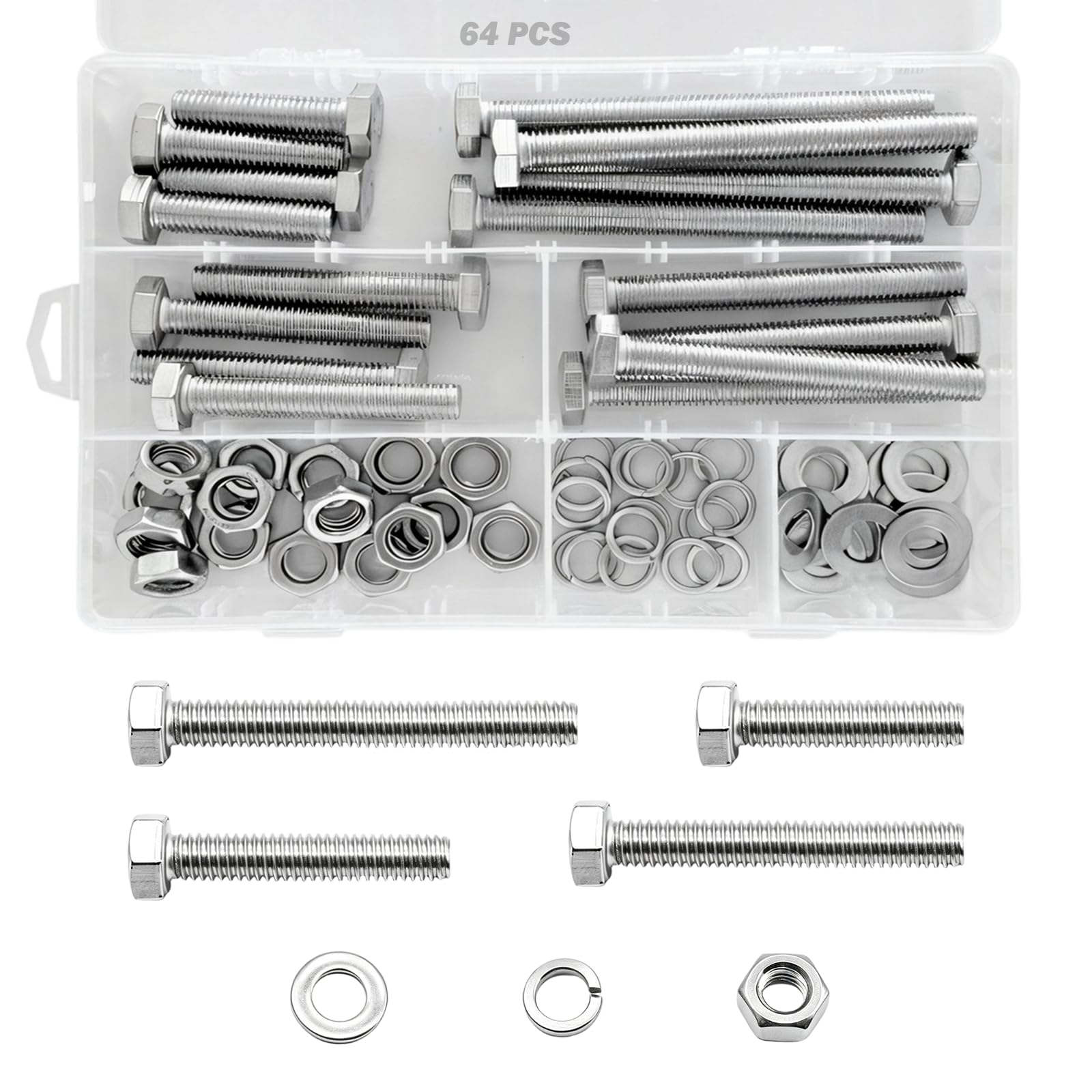 16 Sets M10 Hex Head Bolts and Nuts 40/60/80/100mm 304 Sainless Steel Bolts