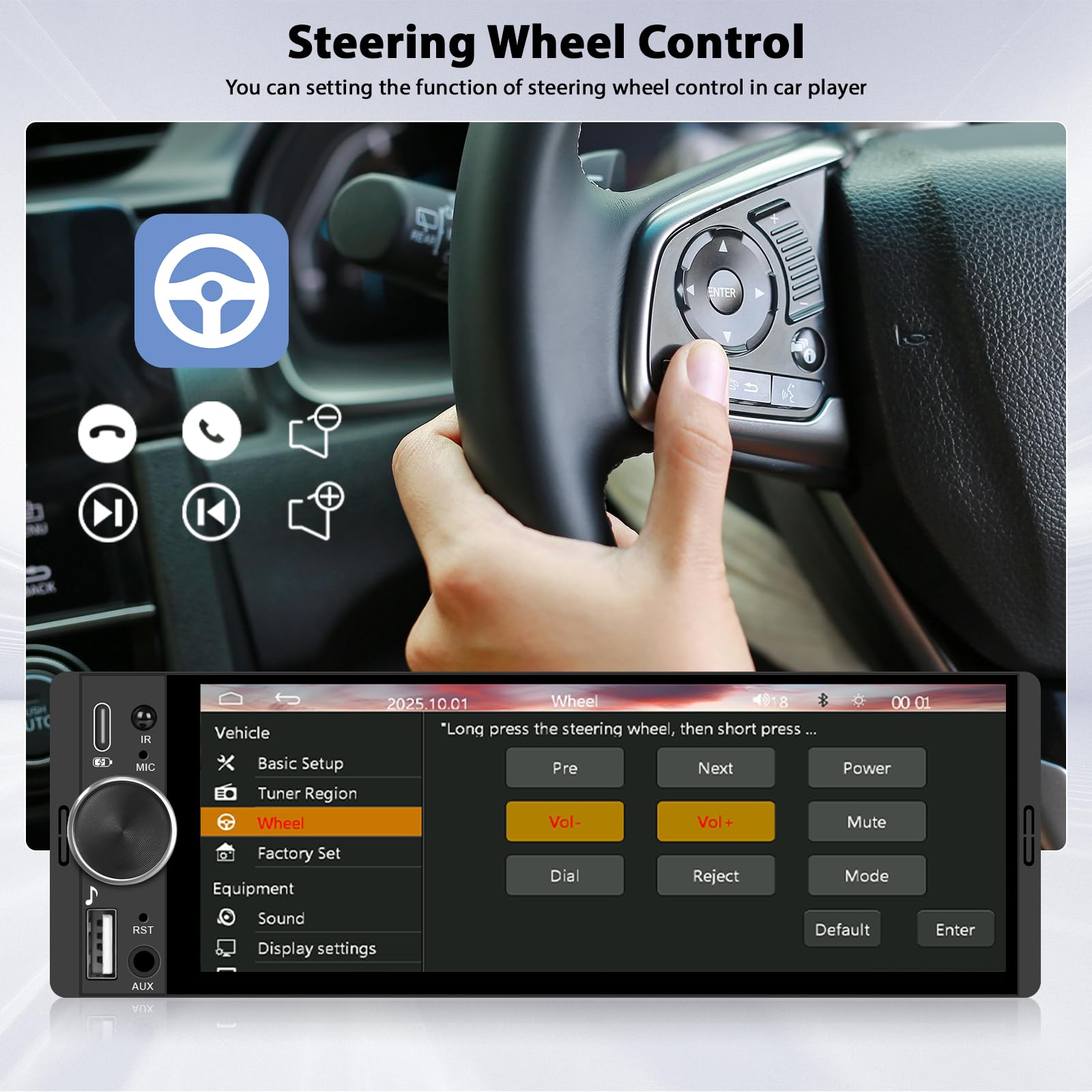 Inefala Autoradio CarPlay 1 DIN avec Wireless Carplay et Android Auto sans Fil, Radio avec écran 6,28 Pouces avec Bluetooth, Mirror Link, Compatible FM/RDS, EQ, USB, Type C, Recharge USB, AUX
