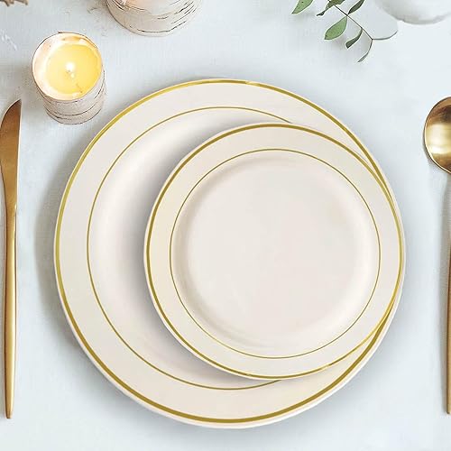 Efavormart - Paquete de 10 platos redondos desechables de plástico Très Chic de 6 pulgadas con borde dorado para bodas, cumpleaños, fiestas,