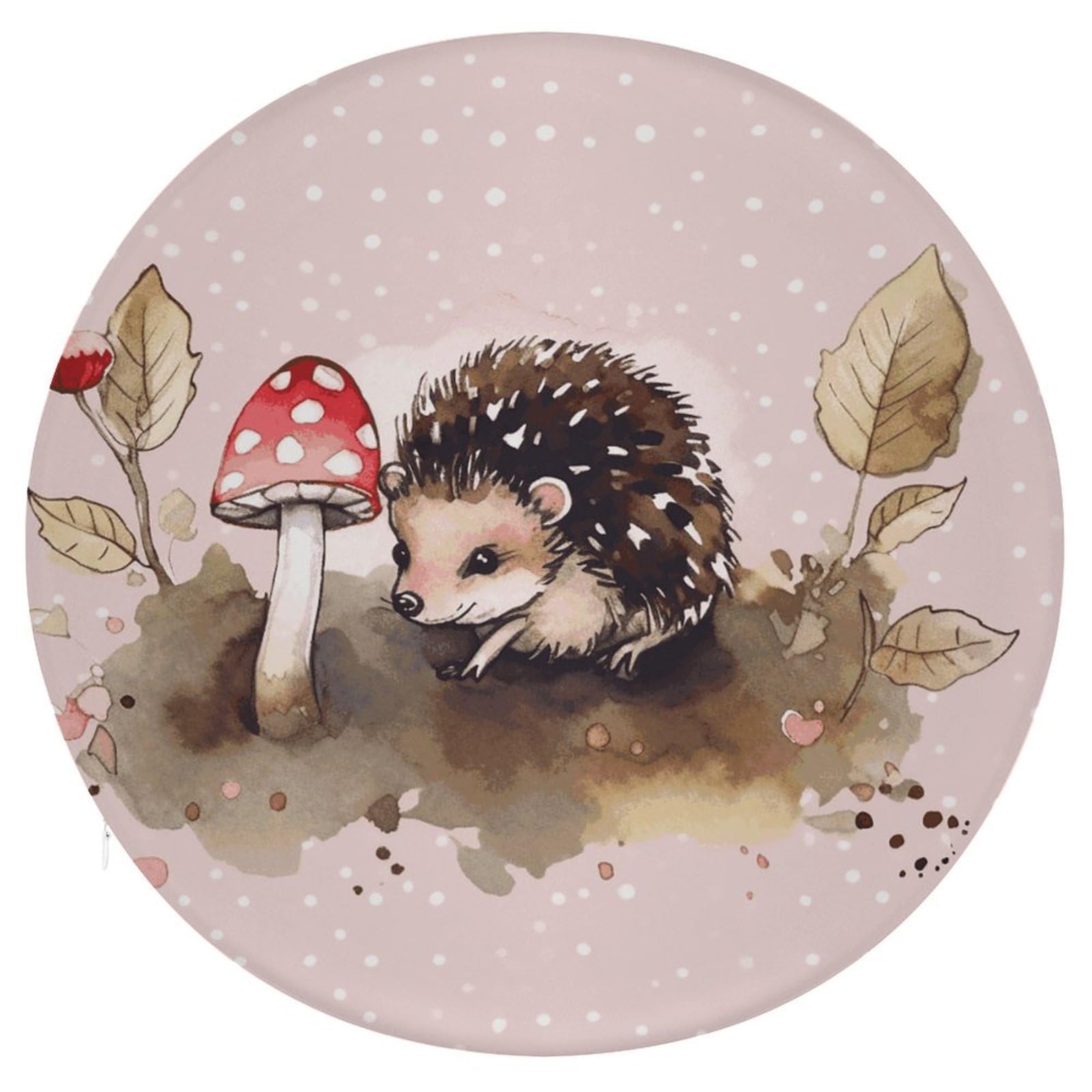 JTREHY Hedgehog Watercolor Painting Cushion Soft Breathable Round Cushions Multi-Functional with Zipper Floor Pillows Cushion for Various Indoor Occasions Chair Pad