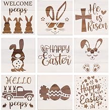 9 Pcs Easter Stencils for Painting on Wood Reusable, Gnomes/Eggs/Bunny/He is Risen/Happy Easter/Welcome Peeps Painting Stencils for Walls Crafts Canvas Floor Fabric Easter Decorations