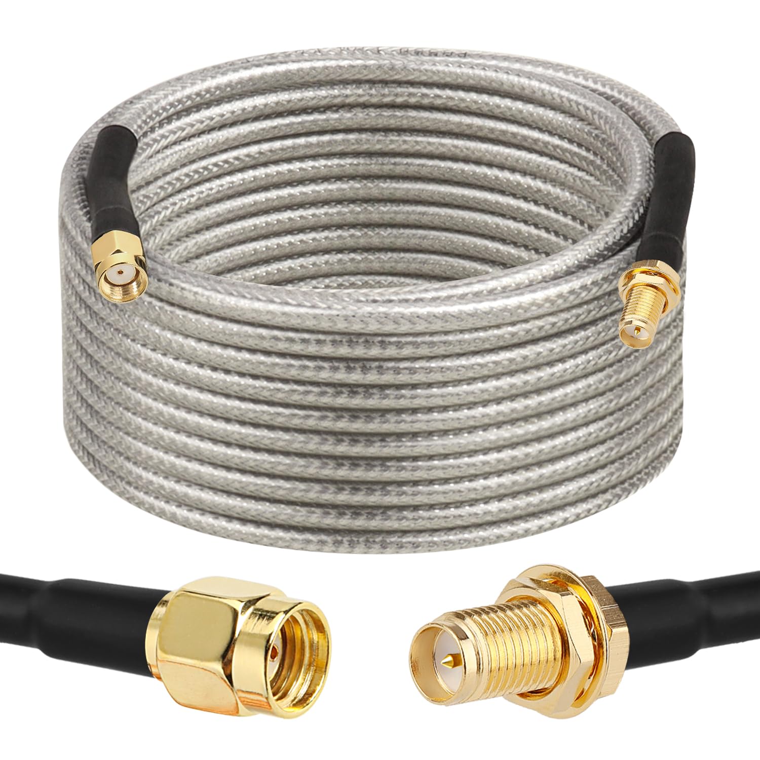 Câble coaxial RP-SMA mâle vers RP-SMA femelle de 7,6 m, câble coaxial RG58 avec montage sur panneau, connecteur plaqué or, câble d'extension RF à faible perte pour antenne WiFi, routeur, FPV, SDR