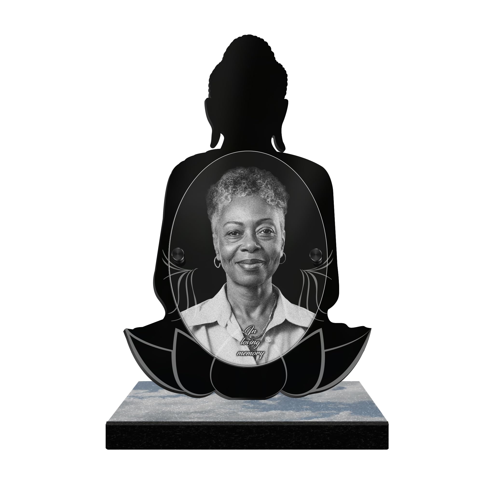 ETERNAL - Personalized Buddha Memorial Plaque - Customizable Photo and Text, laser-engraved memorial plaque for tribute, plexiglass, tombstone, cemetery, grave site, funeral