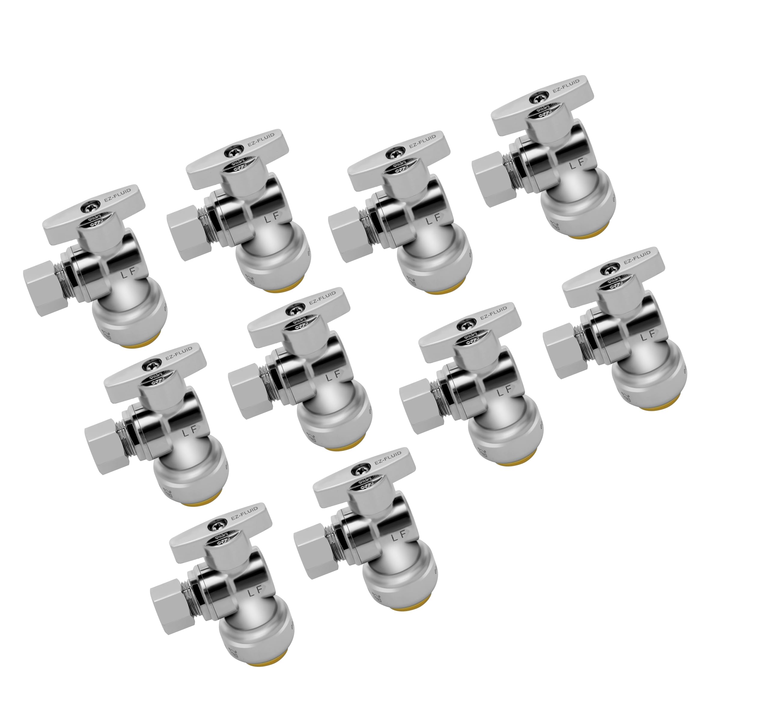 EZ-FLUID Lot de 10 robinets d'arrêt d'angle en cuivre 1,3 cm (1,6 cm de diamètre extérieur) x 0,9 cm de diamètre extérieur, robinet d'arrêt 1/4 de tour avec poignée en métal pour tuyaux en cuivre et