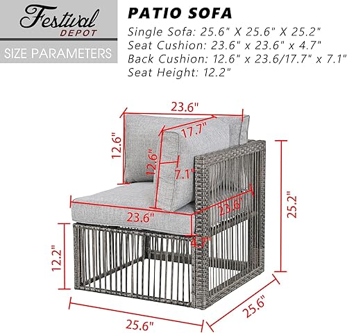 Miniatura 2 de Festival Depot Sofá individual de mimbre para patio, silla de esquina para exteriores, silla de ratán de polietileno marrón para todo tipo de clima,