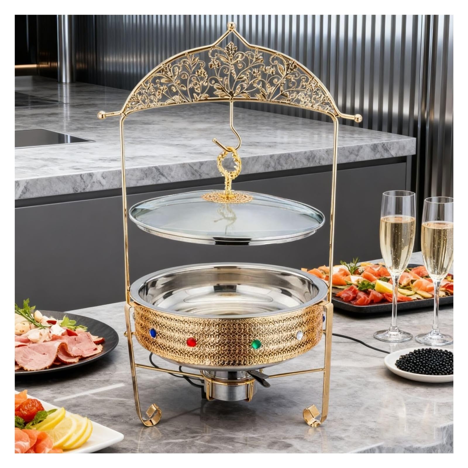 Scaldavivande da Appendere alla Stufa con Diamanti Colorati | For fornello da pranzo con coperchio sospeso a buffet, server for buffet e set più caldo(4.5L)