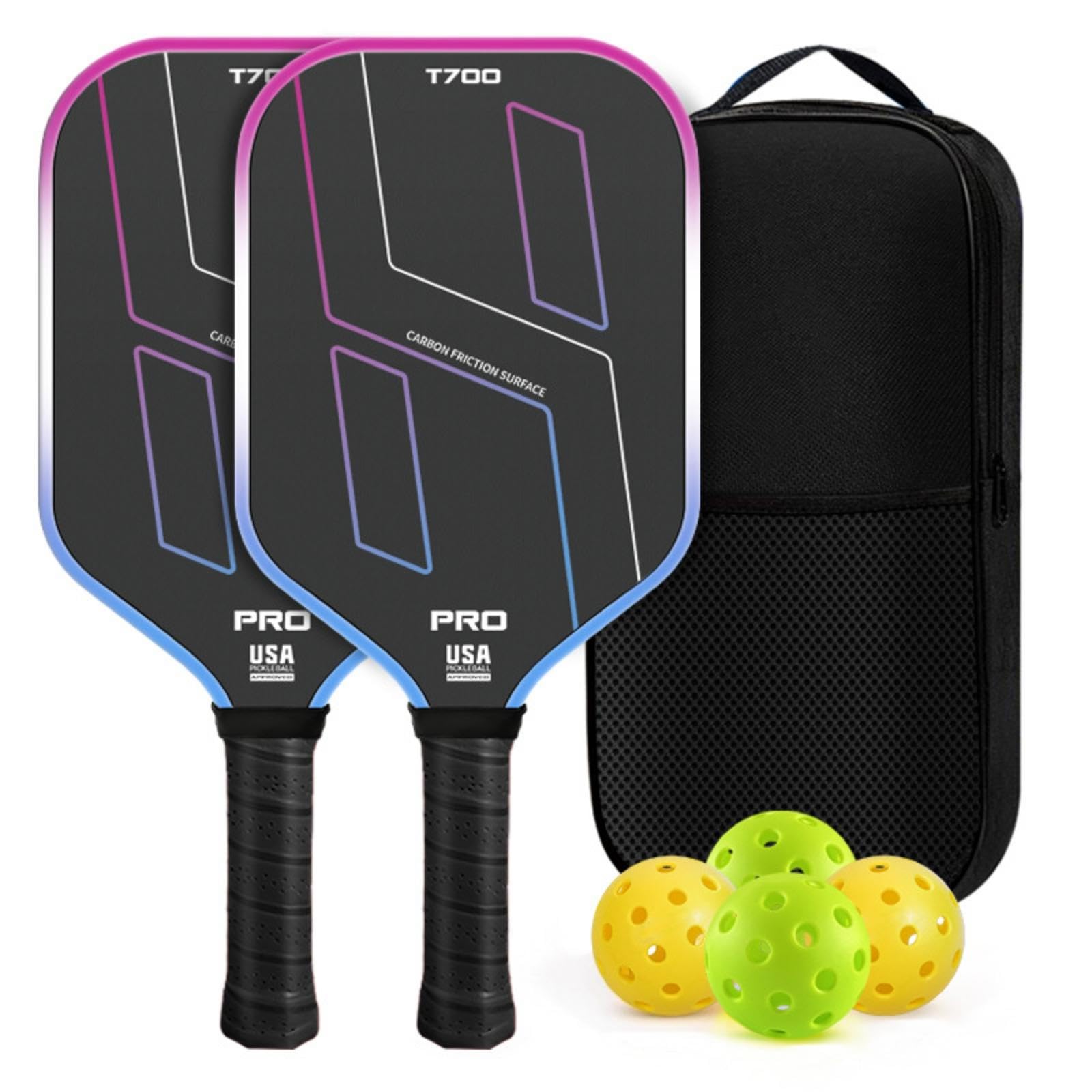 2 Pieces Paddle Sports Kit with Balls and Bag Performance Grade Paddle Set with Balls and Bag Friction Surface Carbon Fiber Paddle Racket Pink Blue-image-36