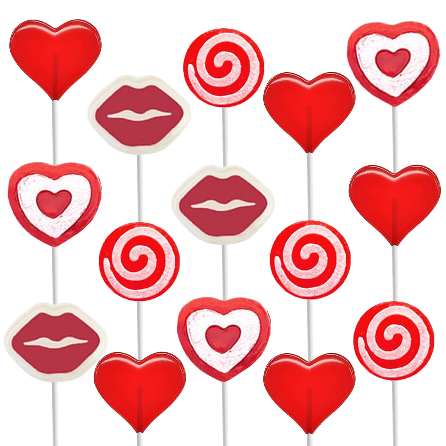 Fruidles Half Pound Valentine's Lollipop Party Mix, Hearts, Lips N' Swirls Mixed Fruit Flavor Assortment, Individually Wrapped Assorted Half-Pound