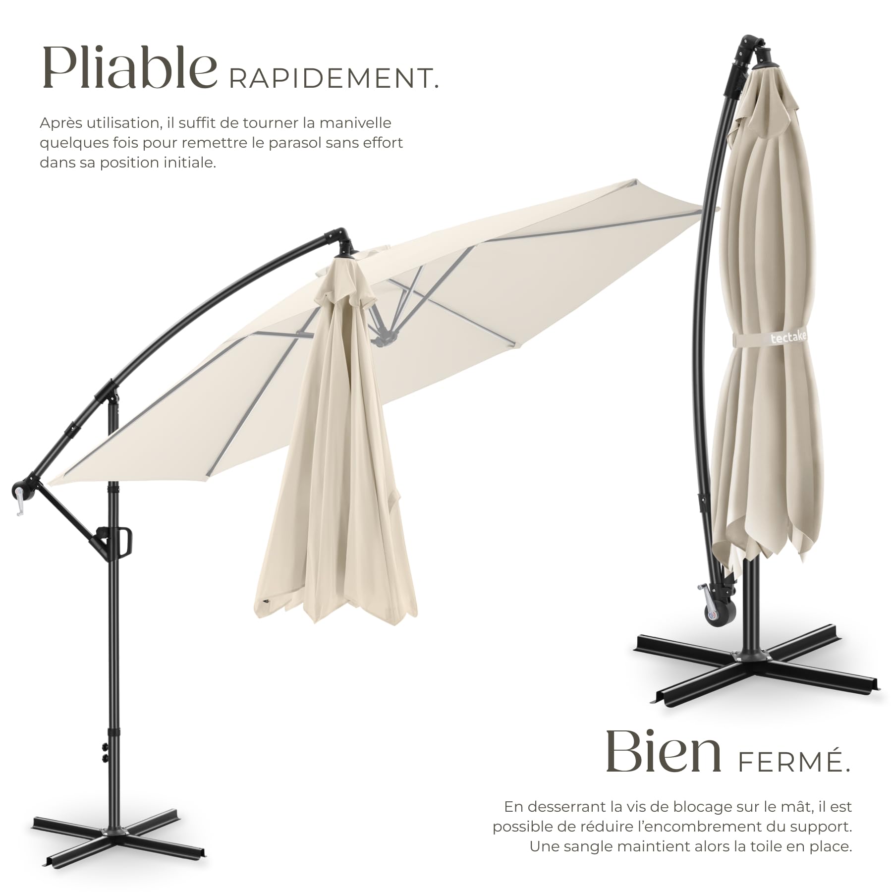 tectake® Parasol déporté à pied, 3,5 x 3,5 m, Pivotant à 360°, Inclinable de 90° à 135°, Protection UV 50+, Double-toit, Parasol de jardin exterieur, Terrasse, Balcon, Piscine, Divers Coloris