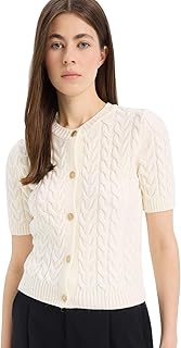 كارديجان تريكو كاجوال بقصة عادية ورقبة دائرية ضيقة وأكمام قصيرة للنساء E6882AX من ديفاكتو