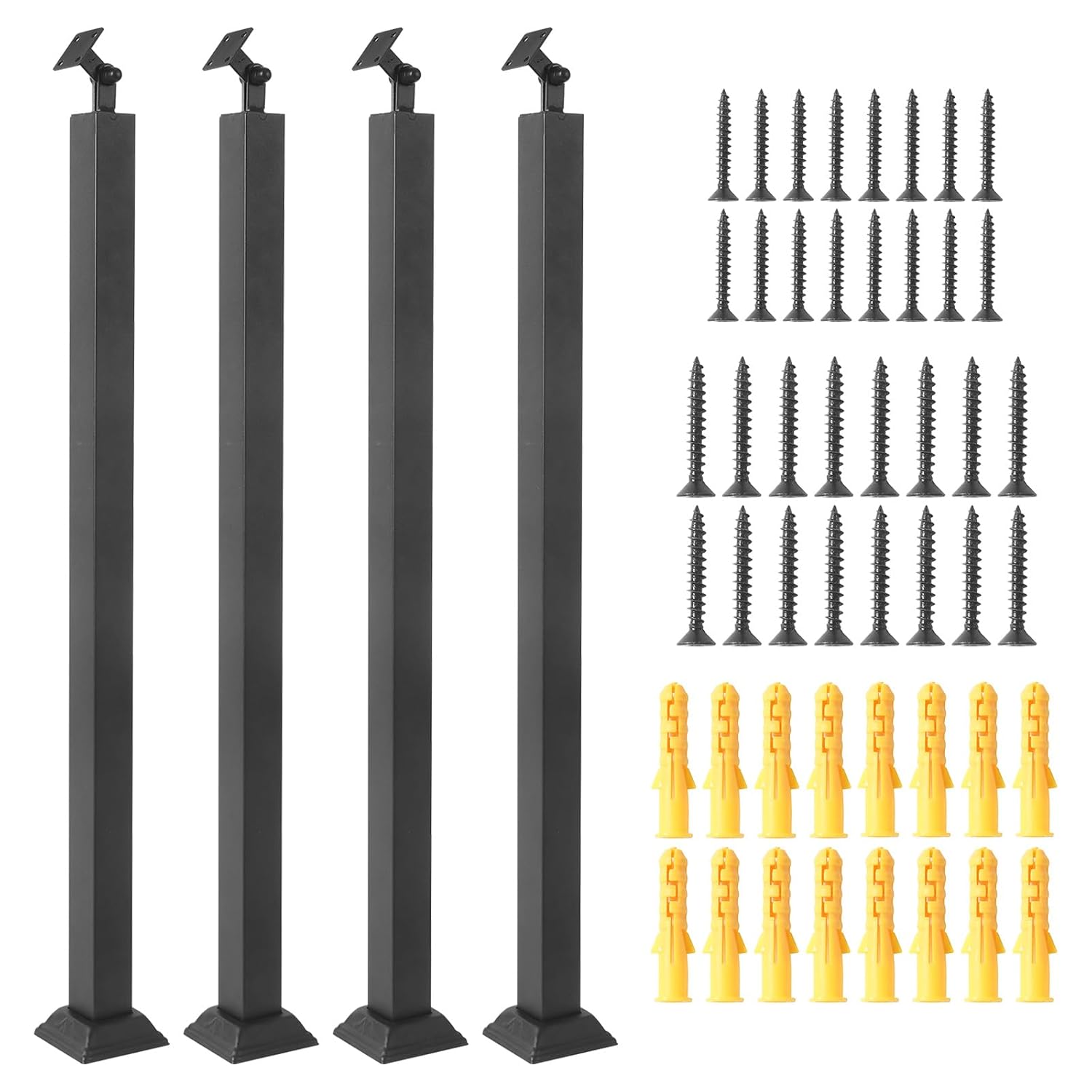 Railing Post, Black Square Drilled Stair Railing Kits Indoor Outdoor, Metal Stair Post for Stair, Porch, Deck, Steps (Special Stair Post, 6 Pack)