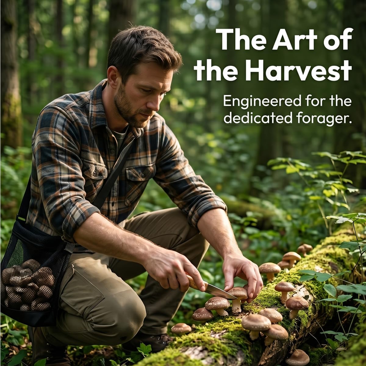 Forager Kit,Mushroom Knife with Brush,8 Pcs | Waxed canvas bag,stainless steel blade,gloves,flat & pointed shovels,compass and notebook,gift for hikers and campers
