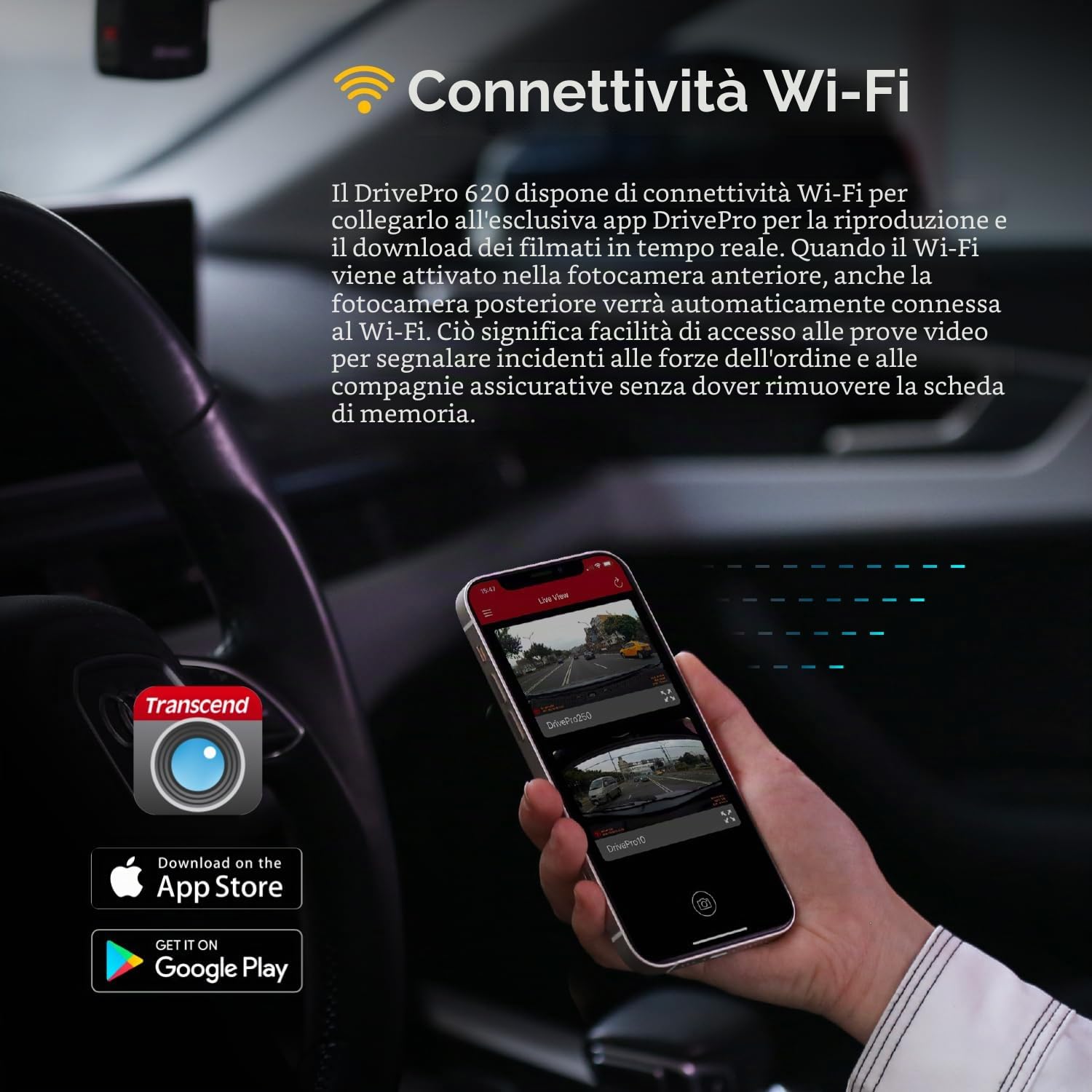 Transcend Dashcam DrivePro 620 da 64 GB, con supporto a ventosa - TS-DP620A-64G
