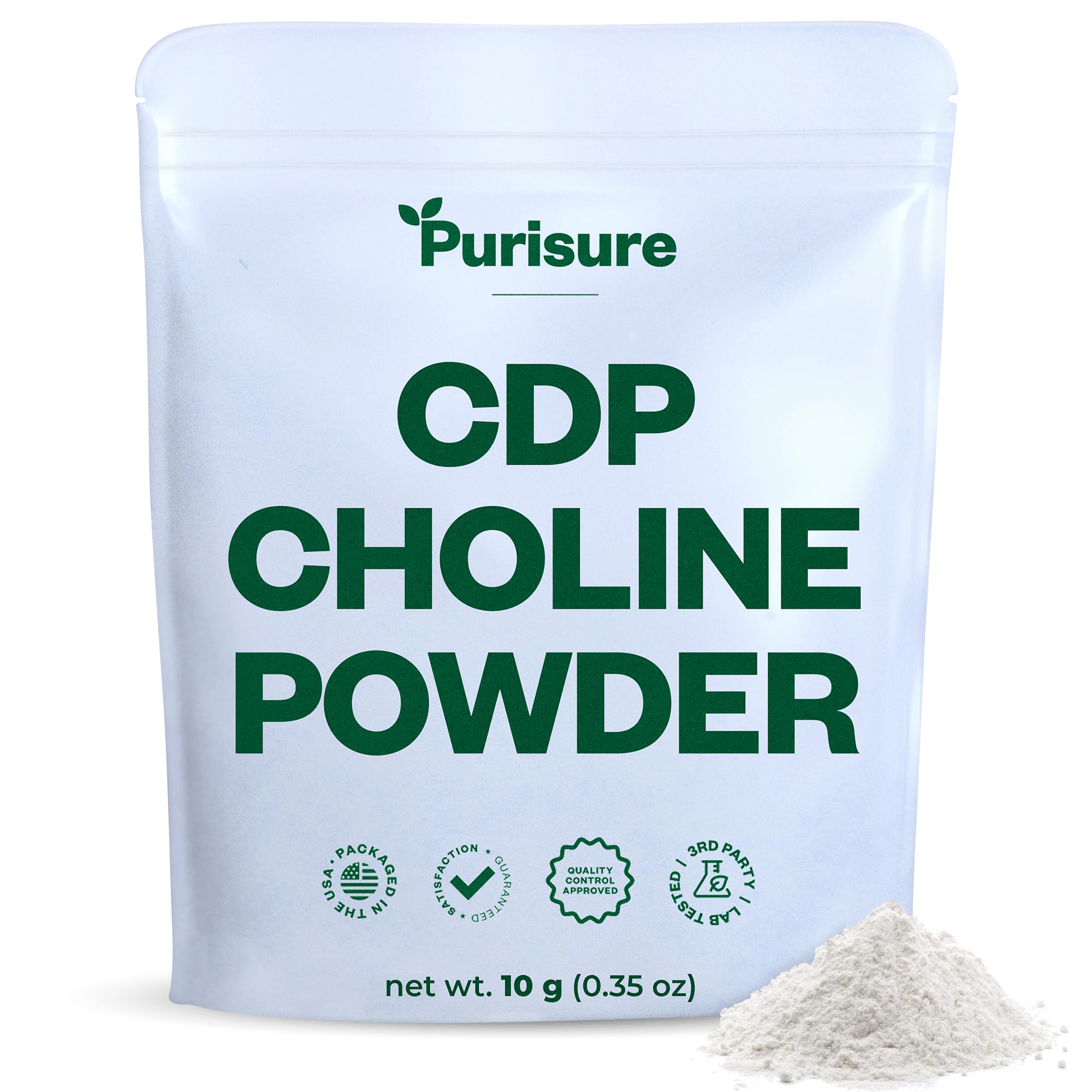 Purisure CDP Choline Powder, 10g, CDP Choline Supplements That Support Attention, Focus, and Energy, Citicoline Powder for Cognitive Function, Increases Motivation and Productivity, 40 Servings