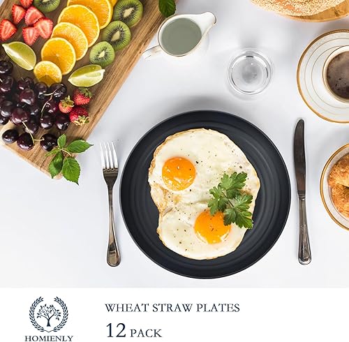 Miniatura 3 de Homienly Juego de 12 platos profundos alternativos para platos de plástico, aptos para microondas y lavavajillas, platos de paja de trigo para