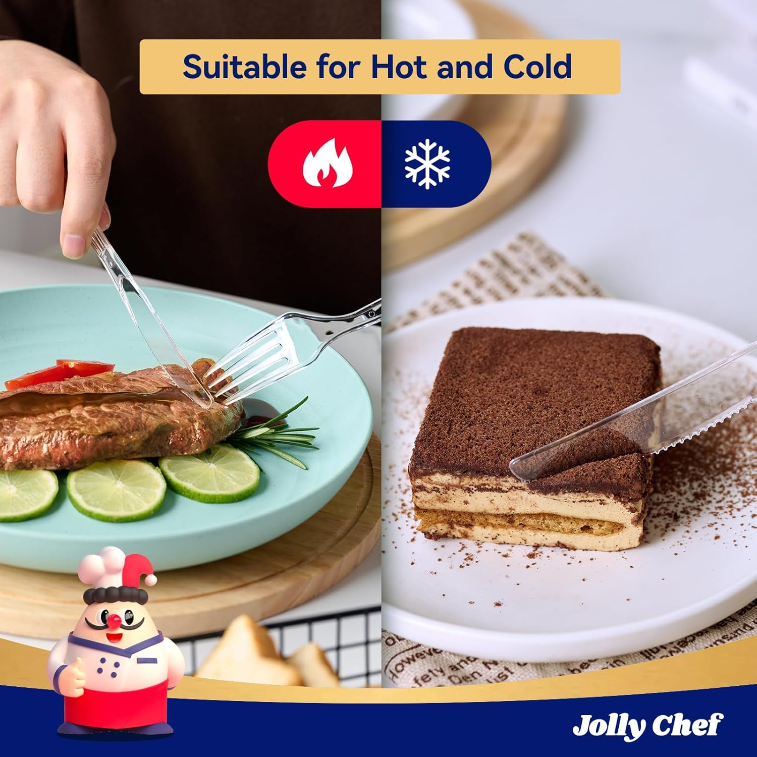 JOLLY CHEF 300 Count Clear Plastic Knives Heavy Duty, 7.7" Heat Resistant Solid and Durable Plastic Knives Disposable, Disposable Bulk Cutlery Suitable for Parties Supply Events Everyday Use - Image 4