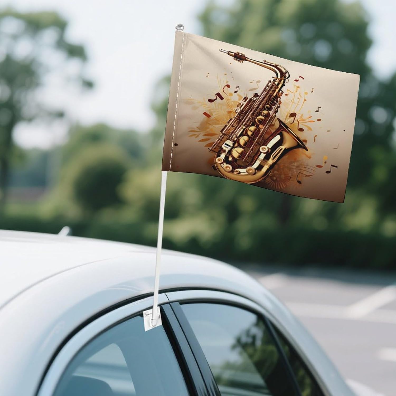 Saxophone Musical Notes Car Flag Polyester Clip Flags Mini Handheld Banners for Auto Outside Travel Decor image 4
