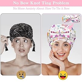 2 PCS Shower Caps, Reusable & Extra Large & Adjustable & Double Layer Waterproof Bow Knot Hair Reusable Cap for Women, Waterproof Outer & EVA Lining, for Shower, Spa, Makeup