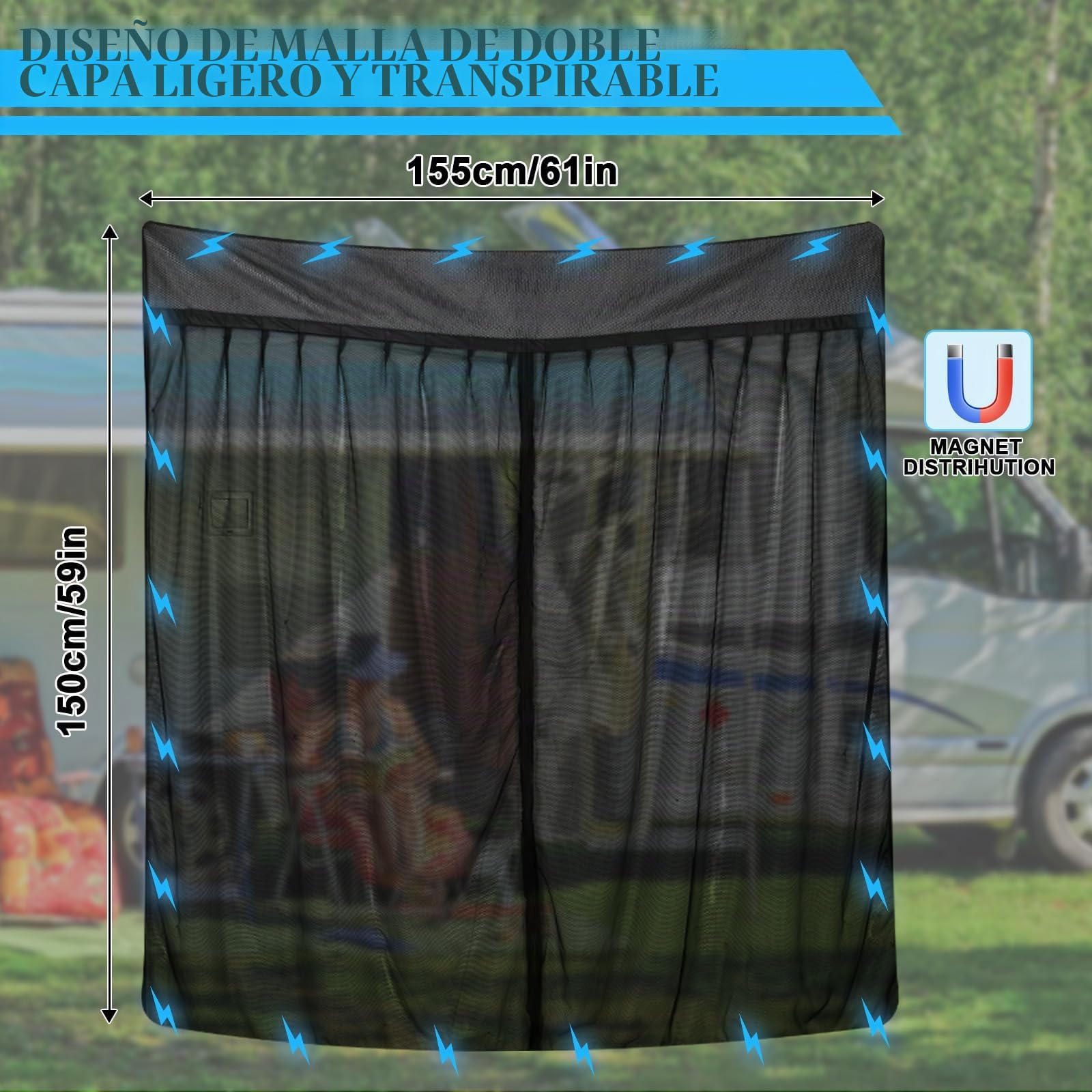 Mosquitera de Coche Reemplazo para Renault Trafic 2001-2024/Vivaro/Talento/NV300, Mosquitera para Puerta Trasera de Coche, Mosquitera Magnética de Una Sola Capa para Acampar