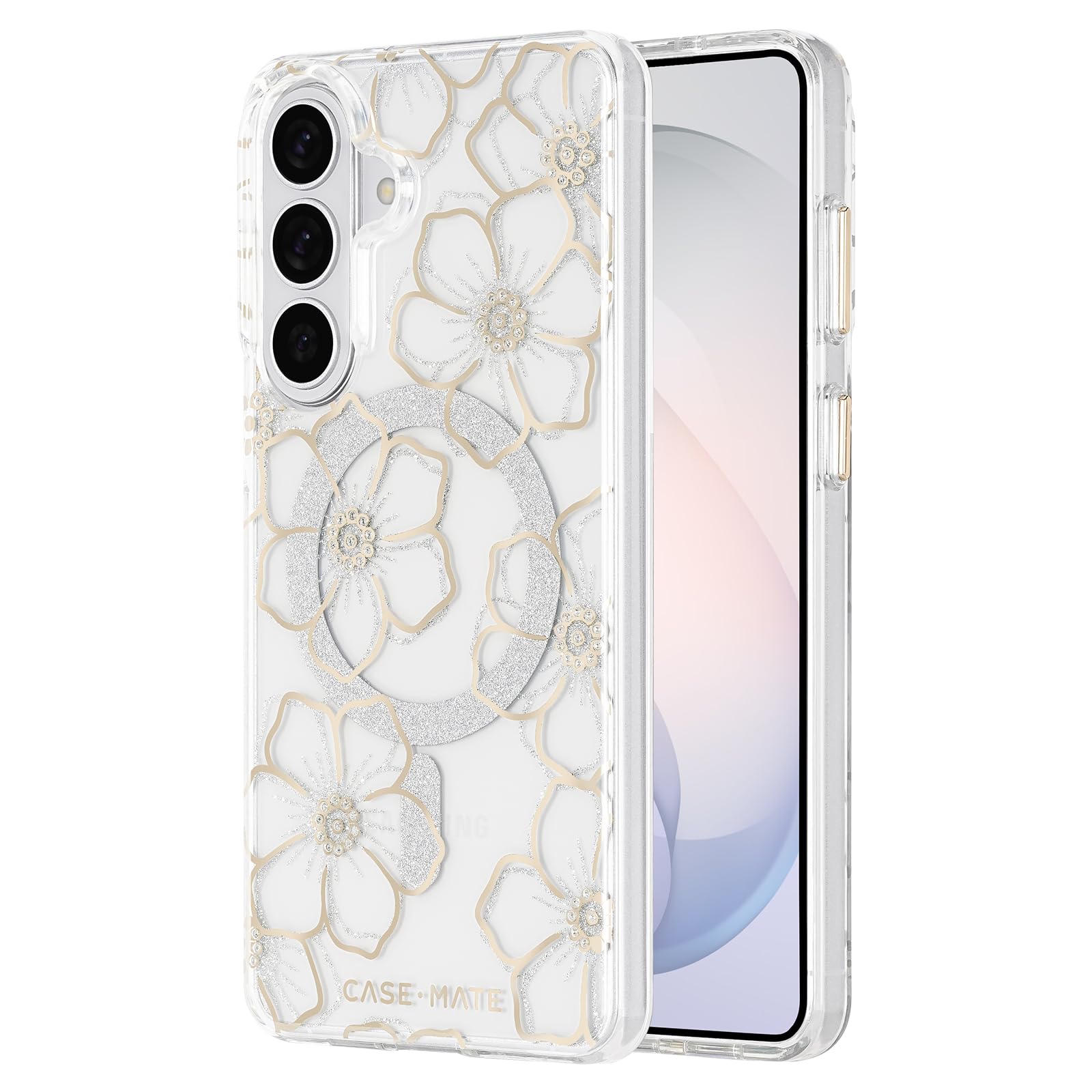Case-Mate Etui na telefon Samsung Galaxy S26 Plus [ładowanie magnetyczne i bezprzewodowe] - błyszczące kwiatowe etui na telefon z ochroną przed upadkiem 3,7 m - magnetyczne etui premium na telefon