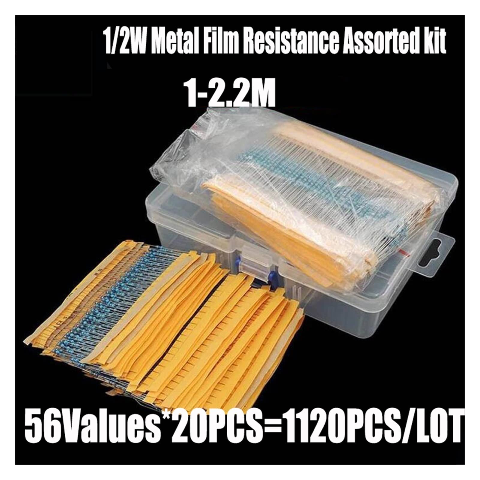 1120 Piezas 1/2 W 0,5 vatios 1 por ciento 1-2,2 M Ohm 56 valores Resistencia de película metálica 0,5 W Juego de Resistencia Surtido