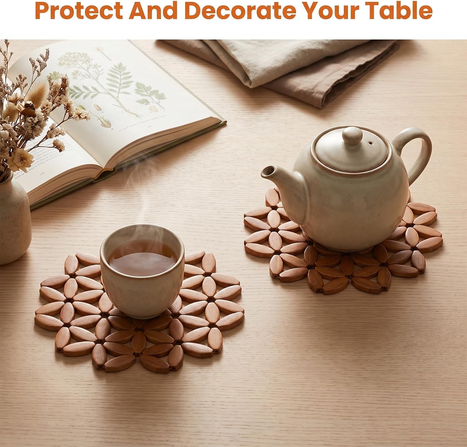 9 Pack Bamboo Trivets for Hot Dishes Hexagon Wooden Trivets 3 Sizes
