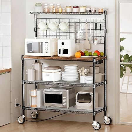 Leteuke Bakers Rack with Power Outlet & Storage, 36 Inch