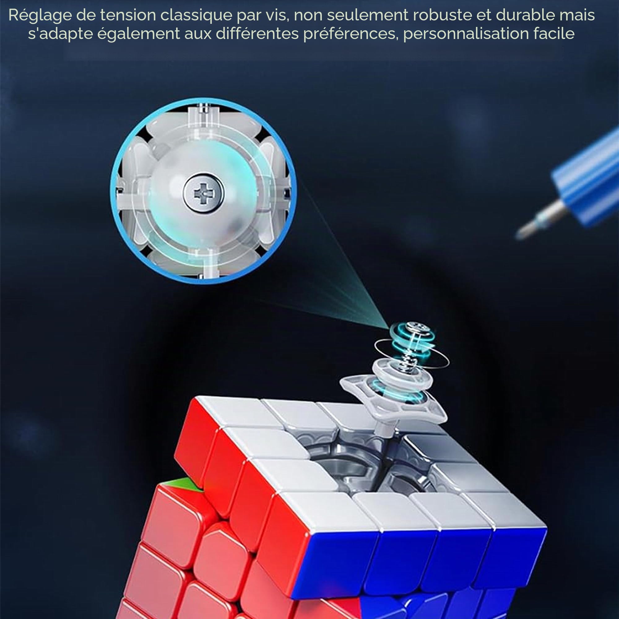 XMDCuber MOYU AOSU V7 M Cube de vitesse magnétique 4x4, AoSu WRM V7 Single-Track Magnetic Speed Cube 4x4x4, Cube magique 4 pour 4,96 aimants (magnétiques à rail unique)