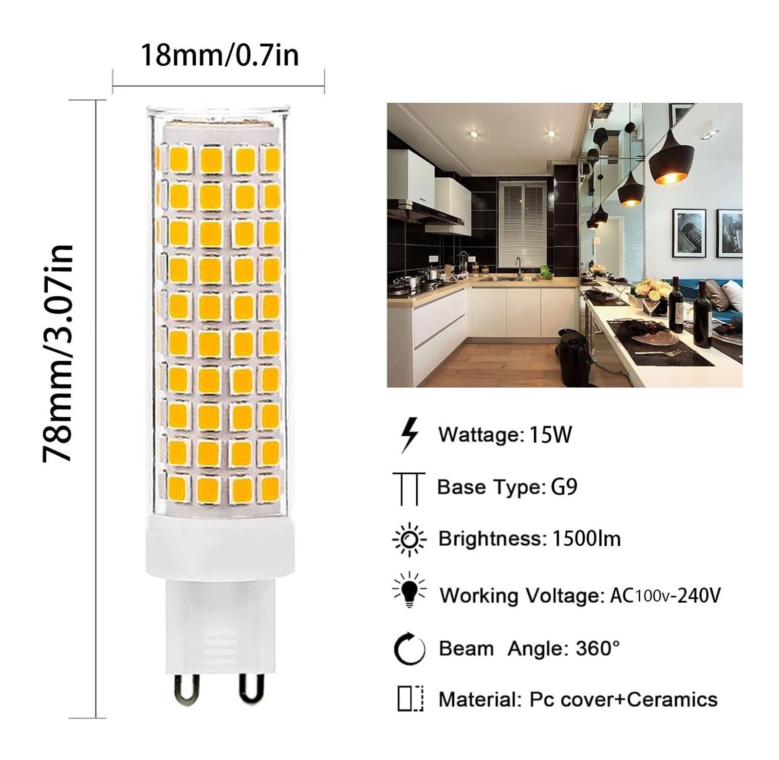 Bombillas LED G9 15W Equivalente 150W Bombilla halógena (IRC) 80+ 1500 lm No regulable Ideales para lámparas techo lámparas mesa dormitorio cocina y sala de estar(Natural White 4000K,12pack)