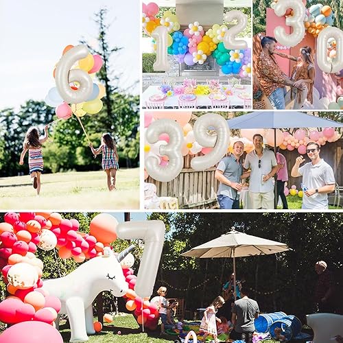 Miniatura 5 de TONIFUL Globo blanco crema de 40 pulgadas, decoración de fiesta de cumpleaños del 0 al 9, globo digital de número 4 de Mylar de aluminio para fiesta