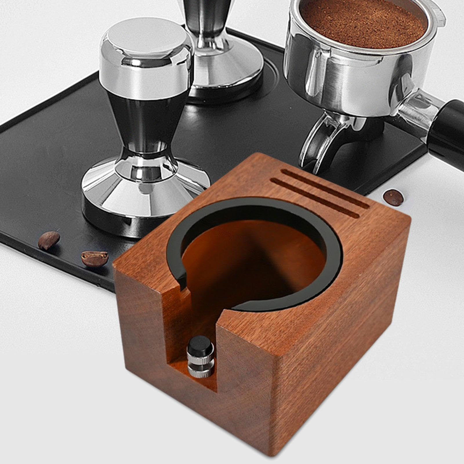 Estación de Prensado de Café Y Portafiltros de Madera como de Organización de Herramientas de Café con Soporte para Prensador de Espresso para, Sin Barril, Individual