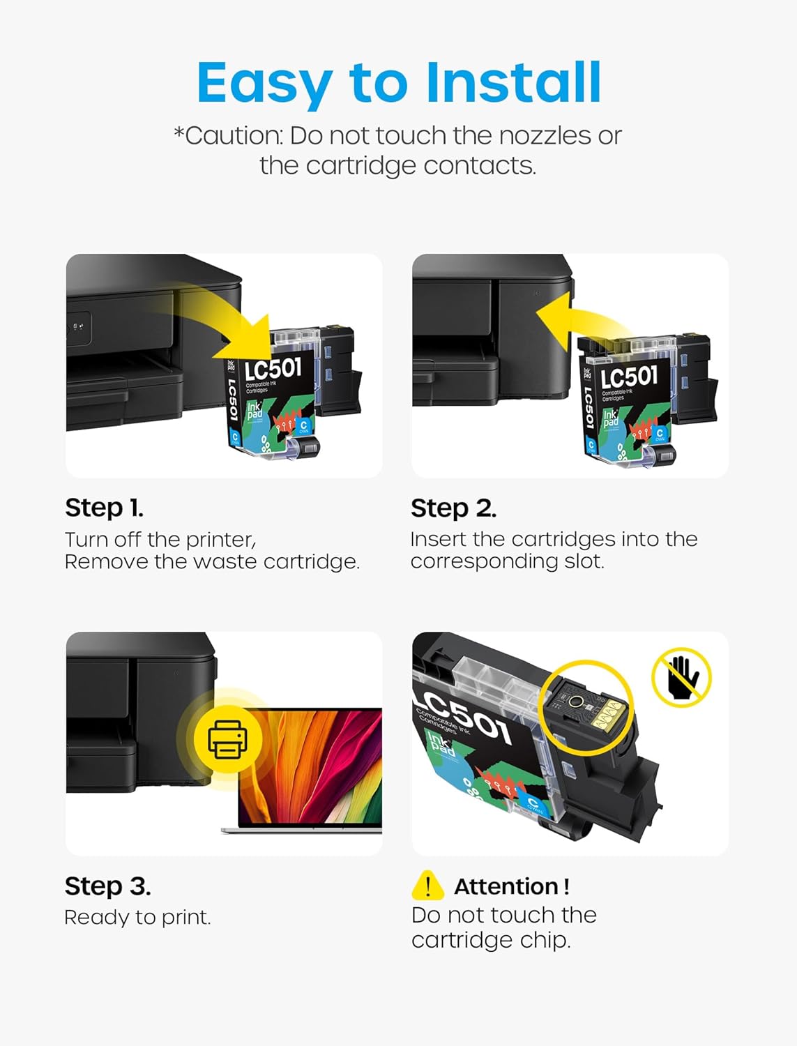 Compatible with LC501 Ink Cartridges for Brother Printer LC 501 Ink Cartridges Replacement for MFC-J1360DW, MFC-J1410DW, MFC-J1260DW Series Printer 5-Pack