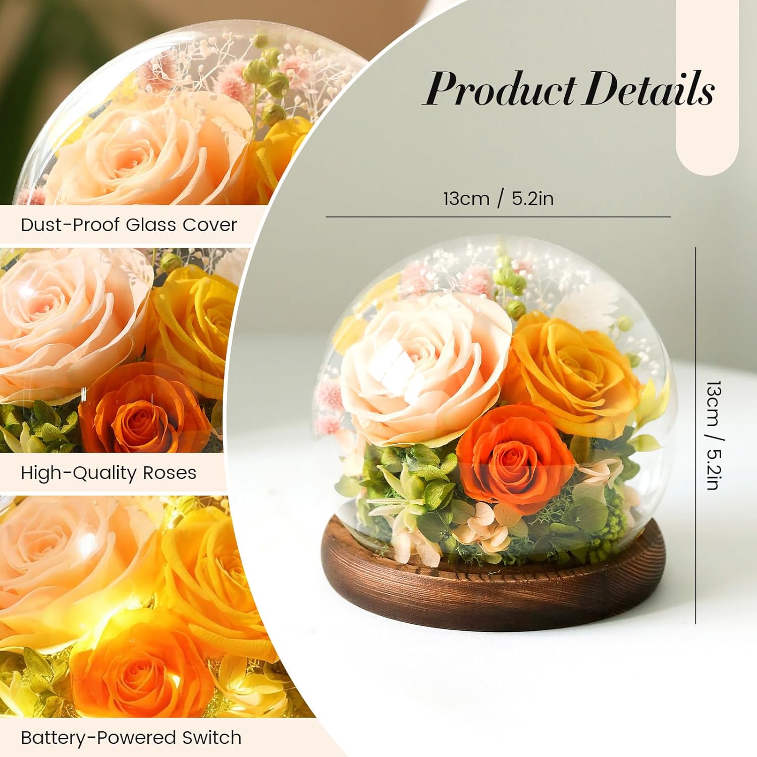 Valentines Day Flowers Gifts for Women,Forever Real Preserved Roses in Glass Dome,Valentines Roses Gifts for Her Wife Girlfriend Women Best Friend/Green - Image 3