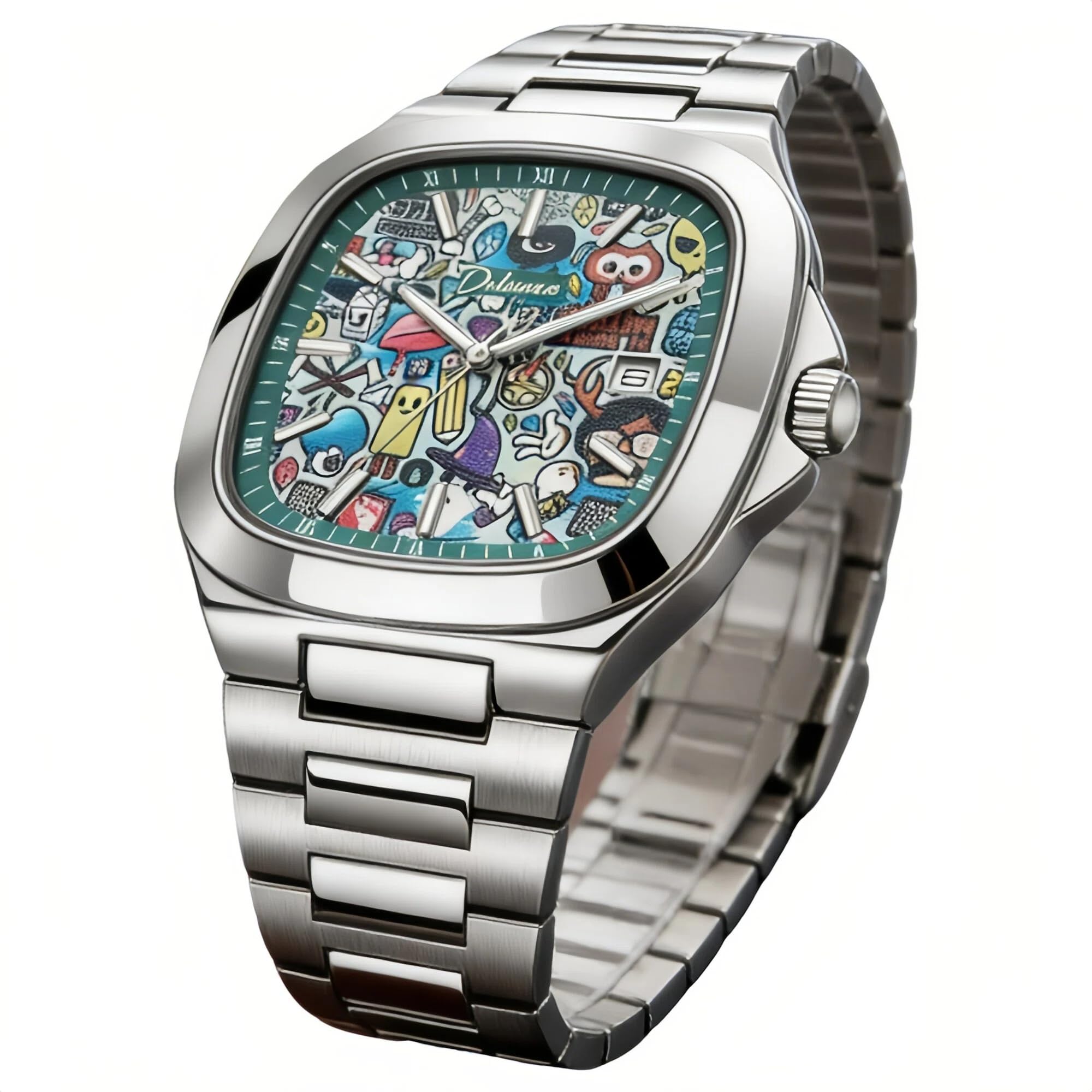 Reloj mecánico cuadrado creativo con esfera grande totalmente automático para hombre, visualización de fecha, luminoso, impermeable, divertido, lindo reloj de pulsera de negocios