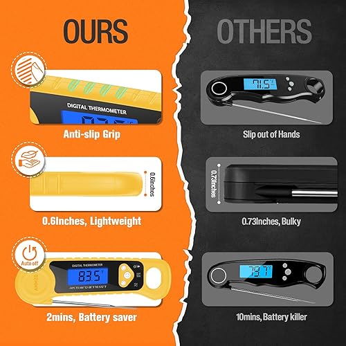 Miniatura 5 de Termómetro digital para carne, termómetro de lectura instantánea para alimentos, impermeable, con luz de fondo para cocinar, freír, barbacoa,