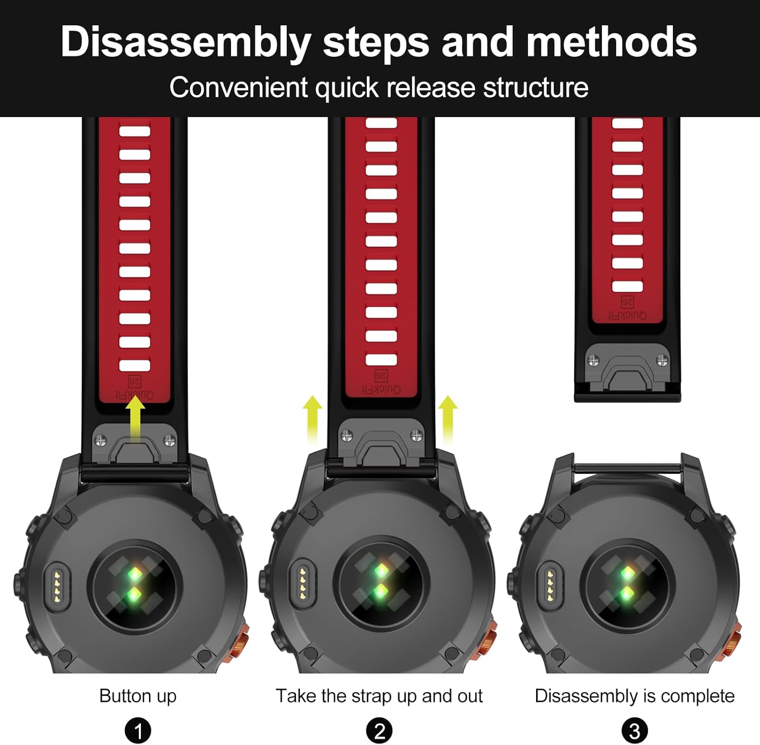 Compatible with Fenix 7X Band, 26mm Easy-fit Silicone Watch Strap Wristbands Replacement for Garmin Fenix 5X/5X Plus/6X/6X Pro/7X Pro/3/3 HR - Image 2