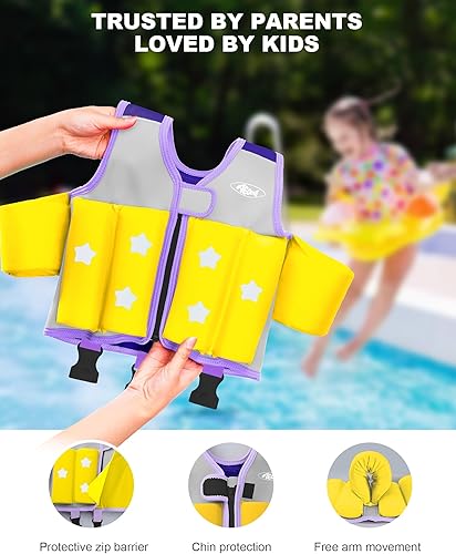 Miniatura 7 de Flotadores de piscina para niños de 1-2-3-5-7-9 años, chaleco de natación para niños pequeños de 20-30-50-70 libras, cómoda chaqueta flotante para