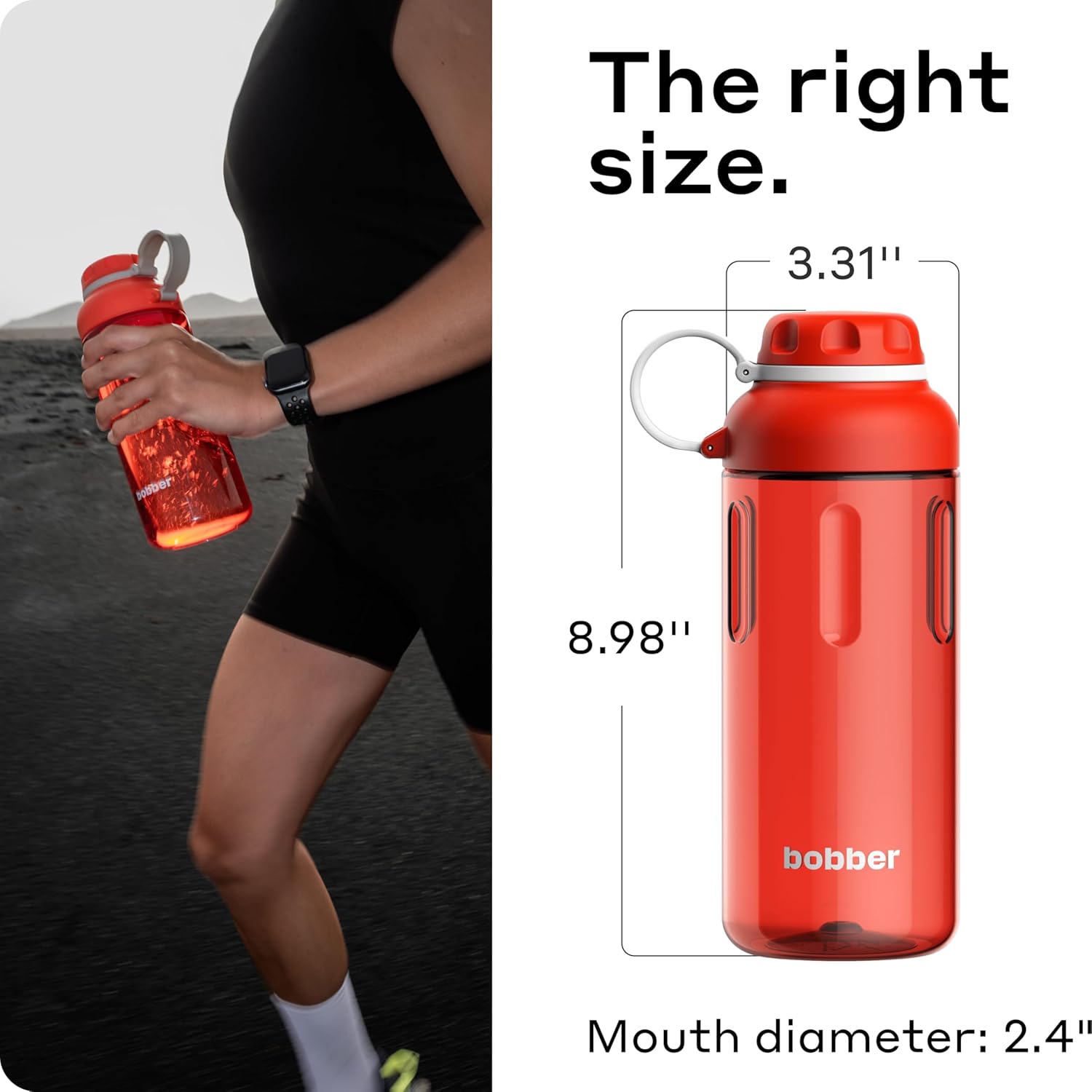 BOBBER 30 oz Tritan Water Bottle with Strainer for Fruit & Ice, Premium Quality — BPA Free, Dishwasher Safe & Leak Proof, Reusable Wide Mouth Plastic Water Bottle — Large, Refillable, Light (Red) - Image 6
