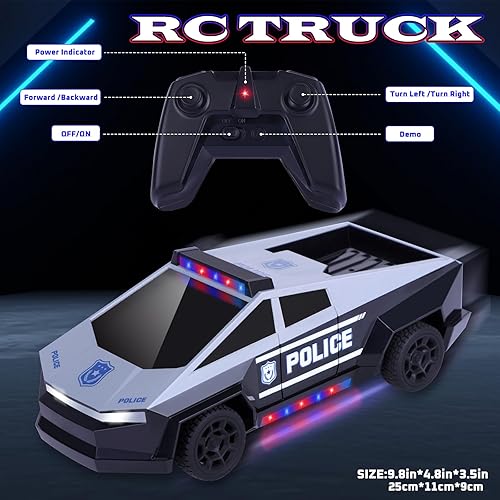 Miniatura 2 de Coche de control remoto, auto de policía de juguete con luces LED y control remoto de 2.4 GHz, camión de juguete para niños, autos RC para niños de