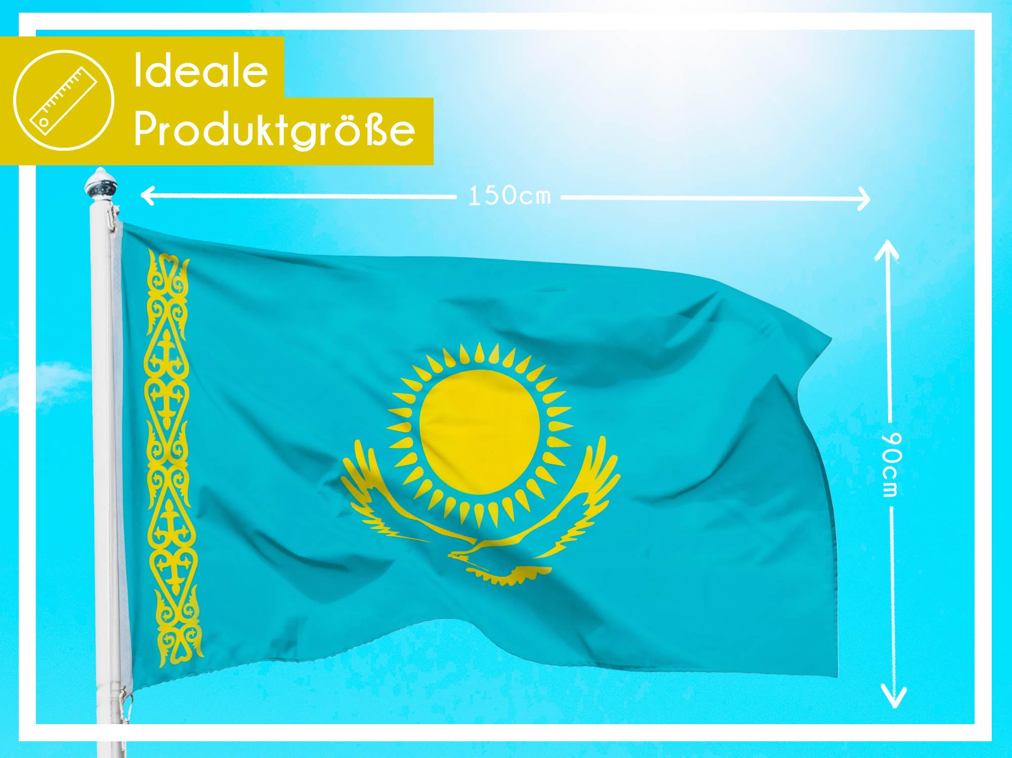 PHENO FLAGS Kazakhstan flag, 90x150cm, weatherproof and tear-resistant - Image 3