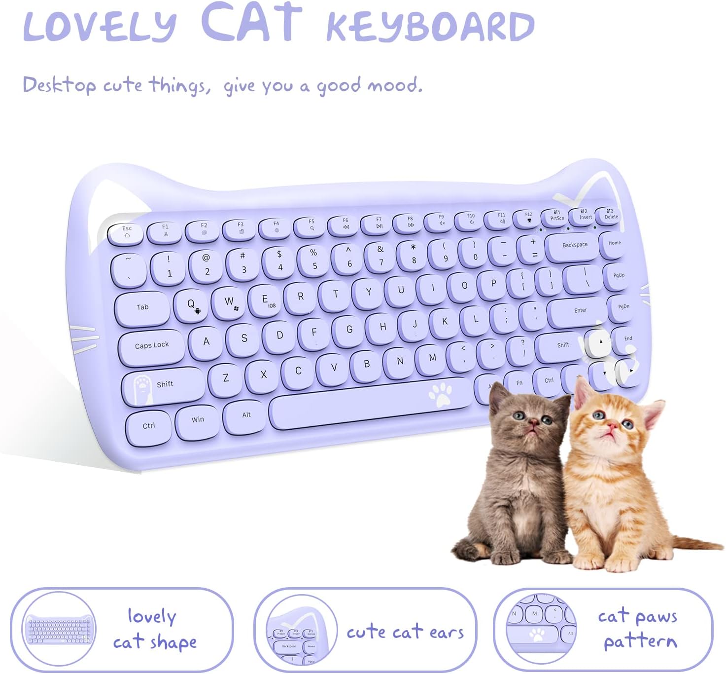 ZIYOU LANG 3060i Wireless Cute Computer Keyboard 80 Percent Lovely Cat
