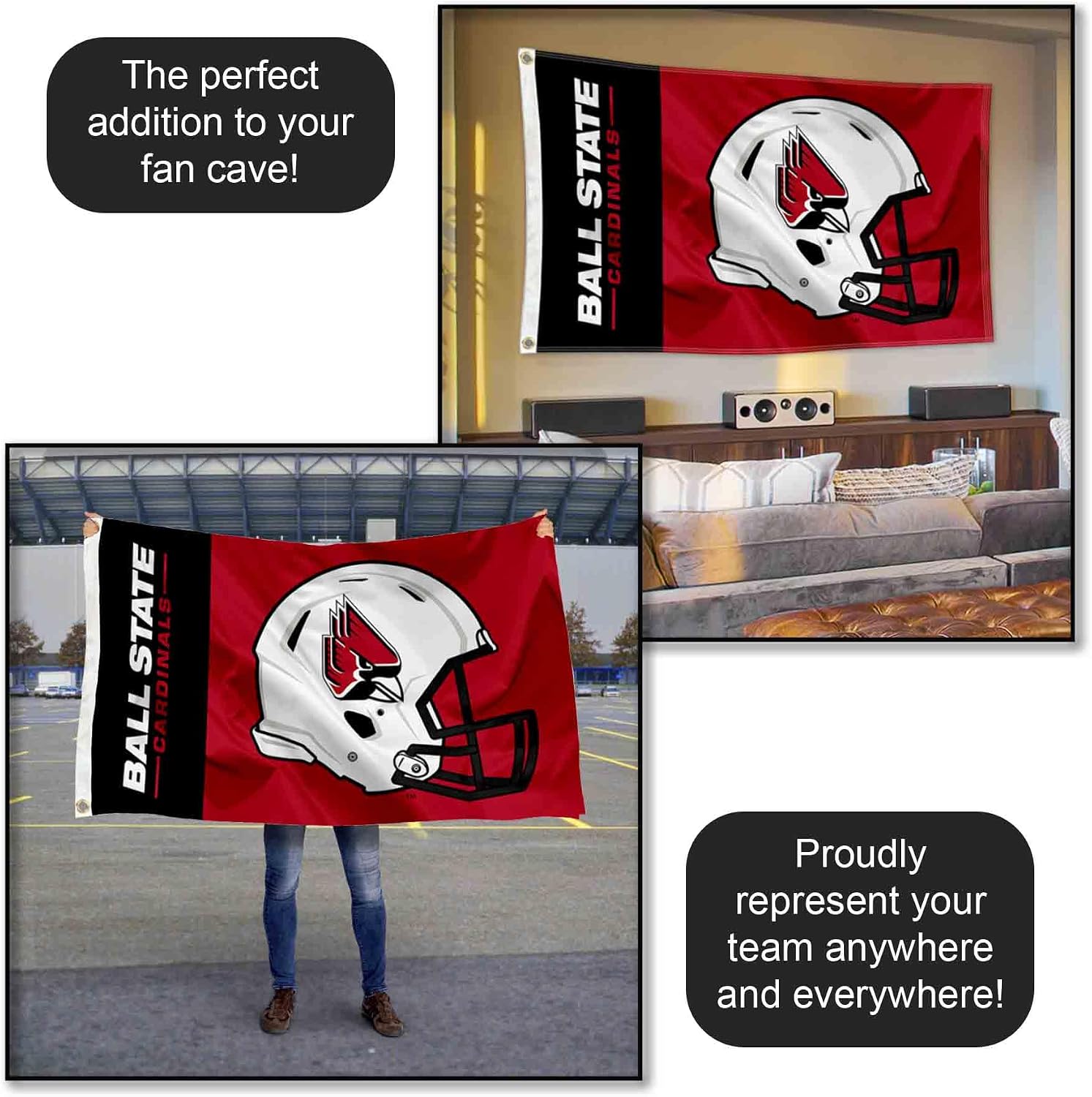 Ball State Cardinals Football Helmet Flag