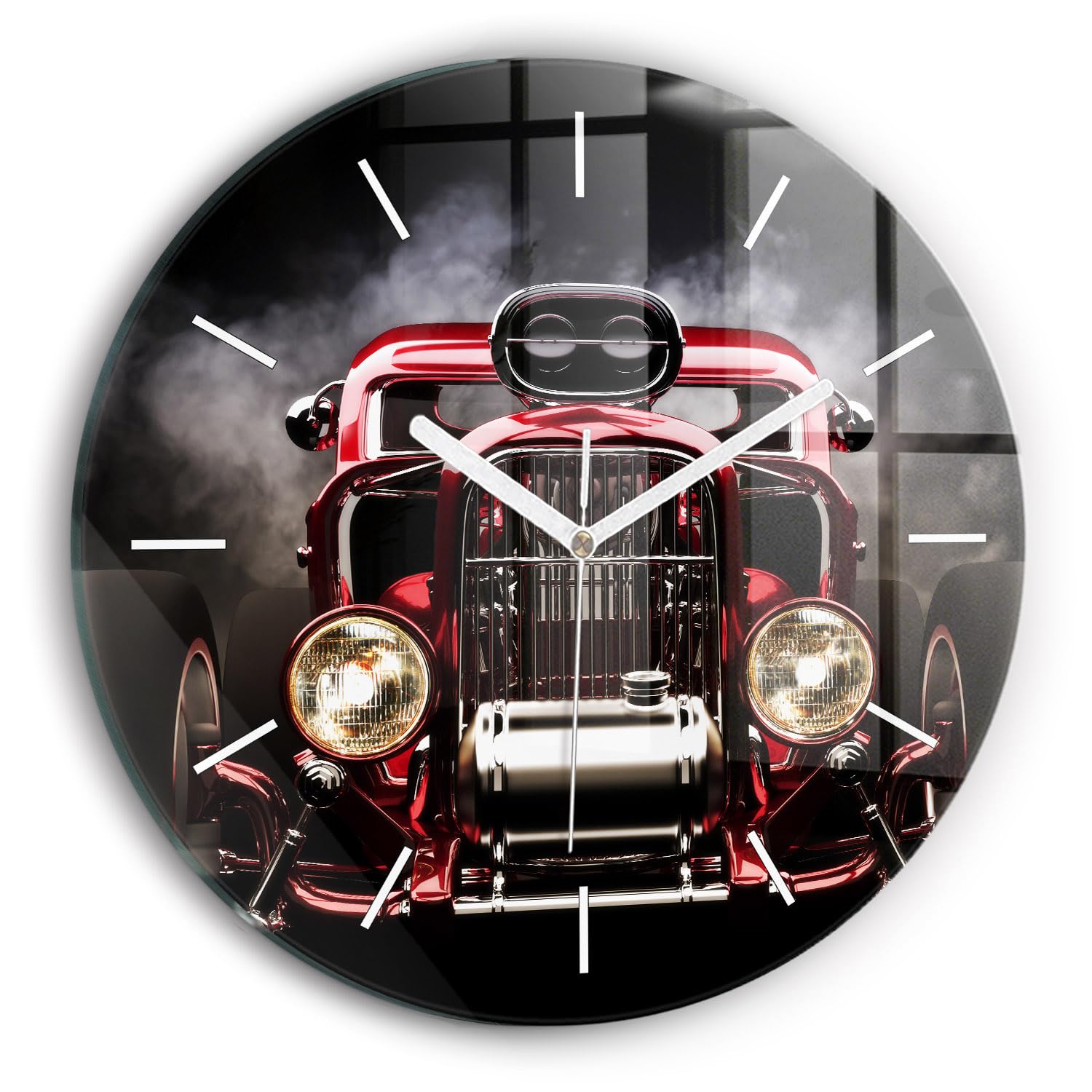 Horloge en verre de qualité supérieure Wallfluent 30 cm au design de vieille voiture historique