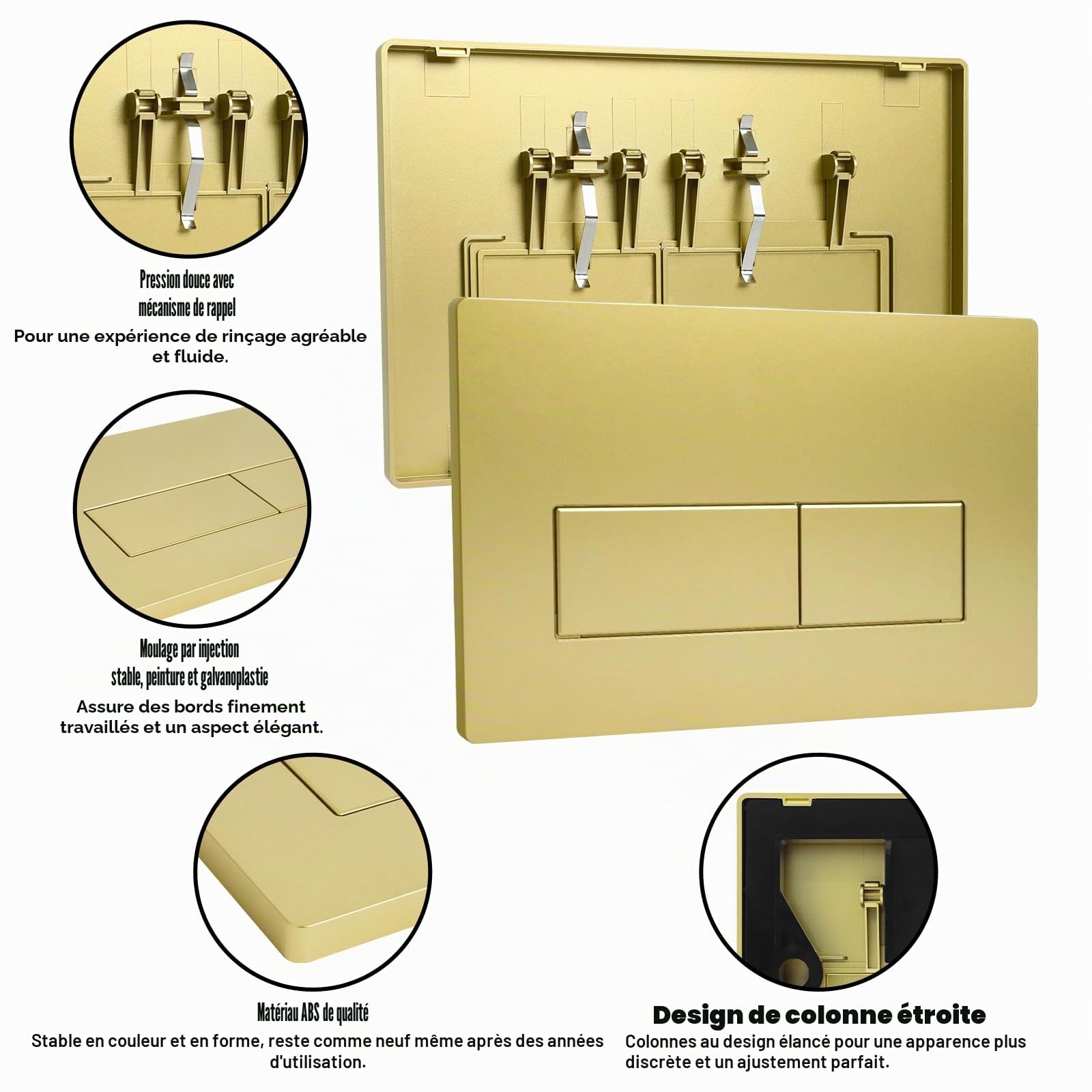 SOARFLY Plaque de commande wc suspendu, plaque de déclenchement wcà double chasse d’eau, compatible avec GEBERIT SIGMA01/20/21/30 UP300/320, 115.770.11.5, dimensions245×164mm, doré