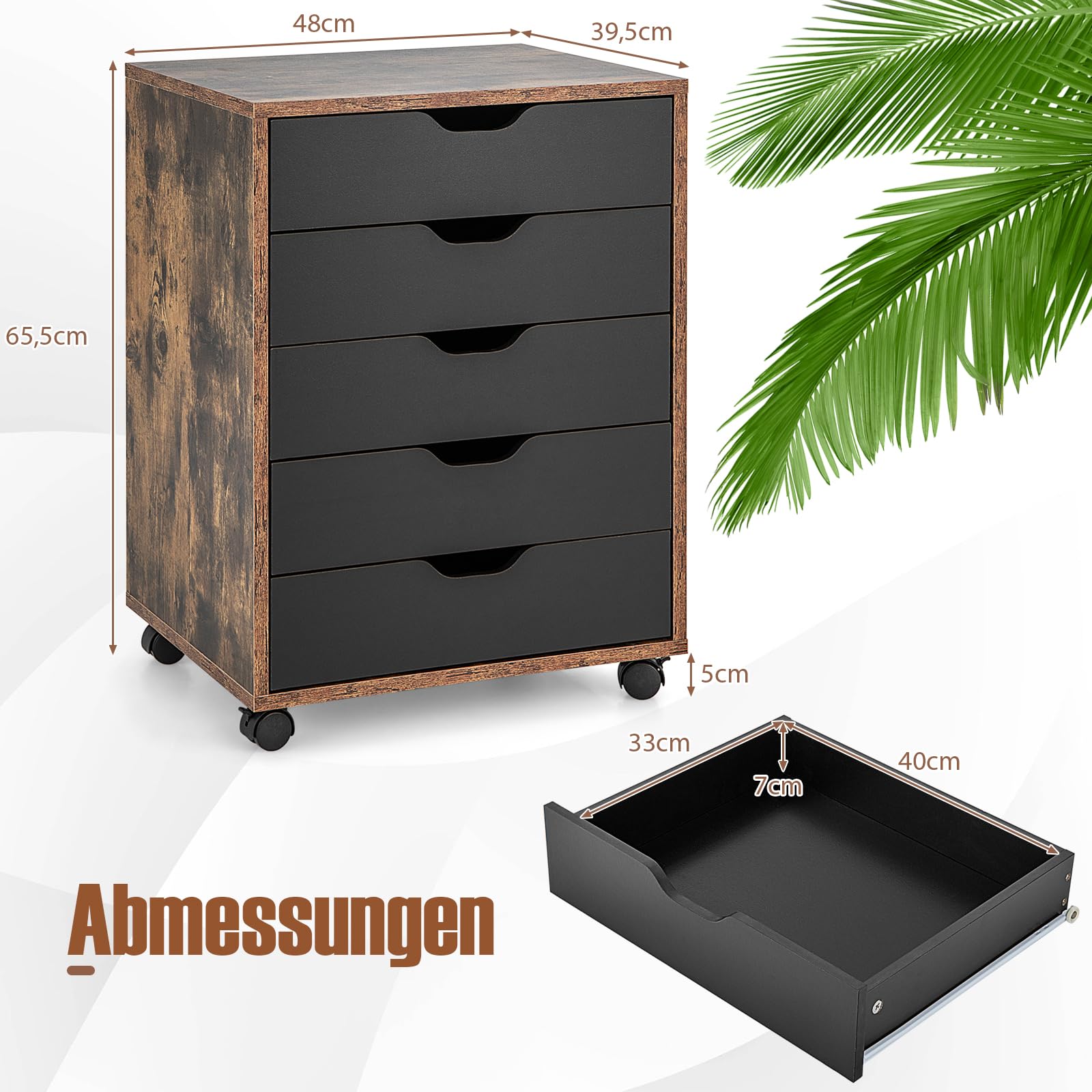 GOPLUS Rolcontainer met laden, mobiele archiefkast met kast, bureaukast