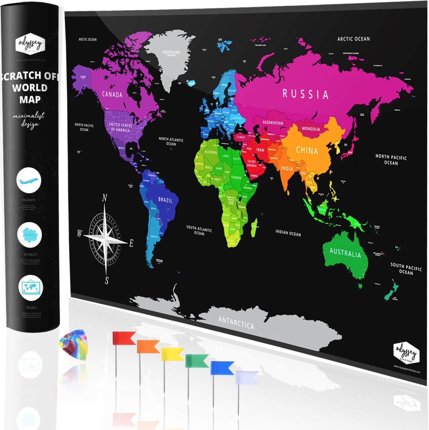 Large Premium Full Color Scratch Off World Map (34.5" x 21.