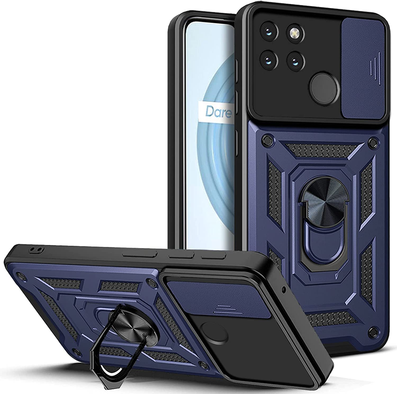 Protezione Militare MIL-STD GOKEN Cover Per Realme C21Y (Realme C21-Y)/ Realme C25Y, TPU/PC Dual Layer Hybrid Armor Custodia Con Supporto Magnetico Auto, Silicone Cover Con 360 Cover Realme C25Y