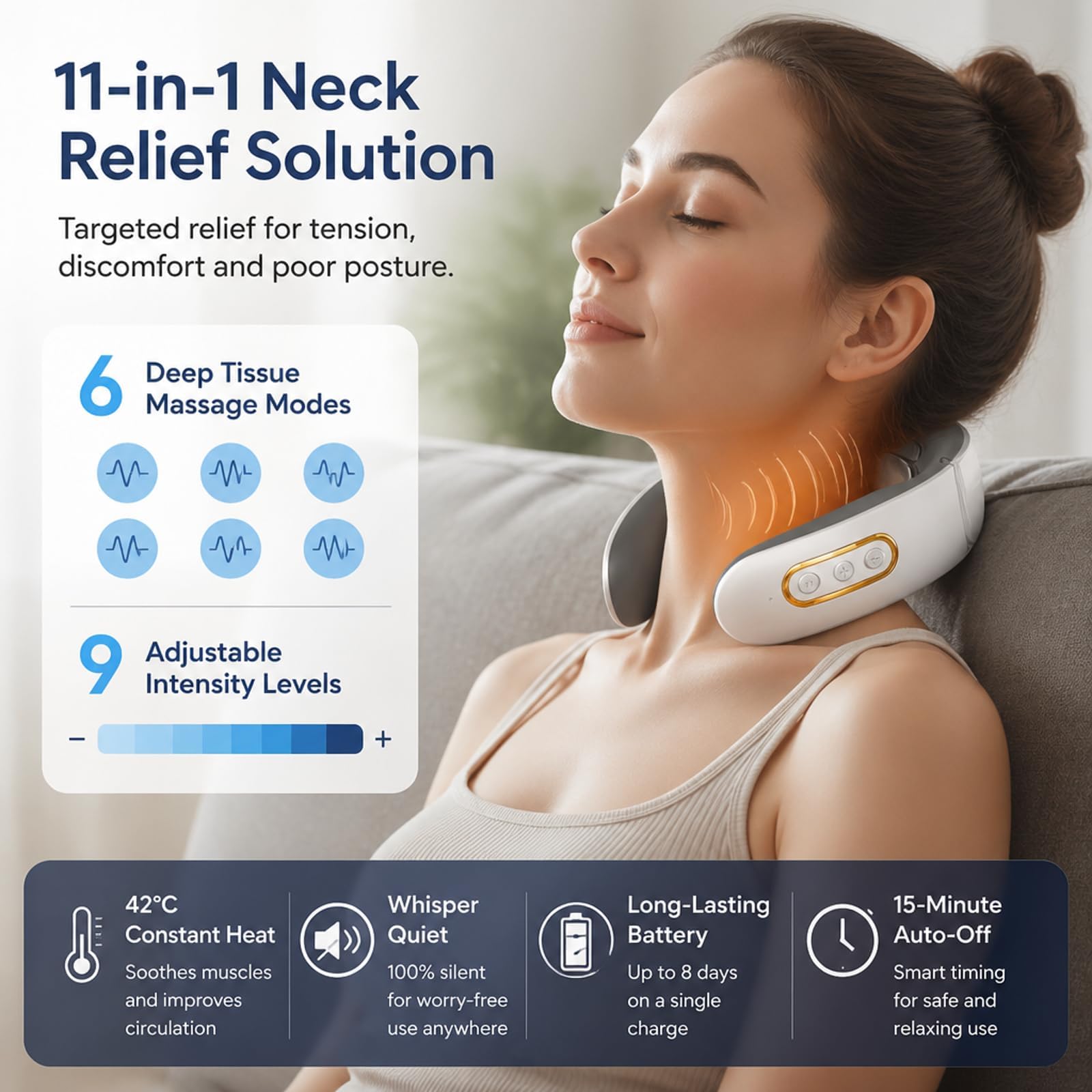 Neuroneck Pro - Neuroneck Pro Masajeador Cervical, Masajeador Cuello Eléctrico Portátil, 6 Modos De Masaje Y Calentamiento,impulsos eléctricos contra dolores y tensiones, portátil y recargable，B