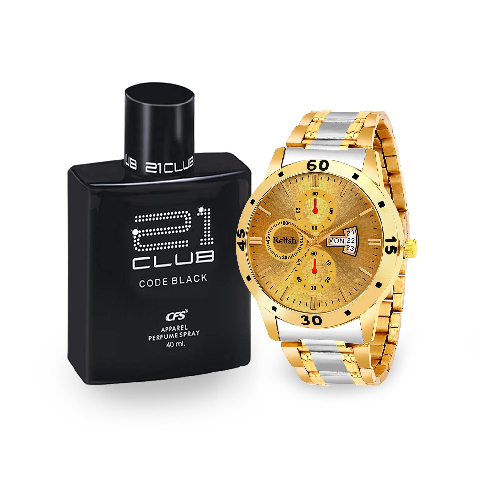 Relish Golden Two Tone Analog Watch with Perfume for Men Combo Pack | Birthday, Diwali Gifts 520 (B09T3H8VD2) Amazon Price History, Amazon Price Tracker