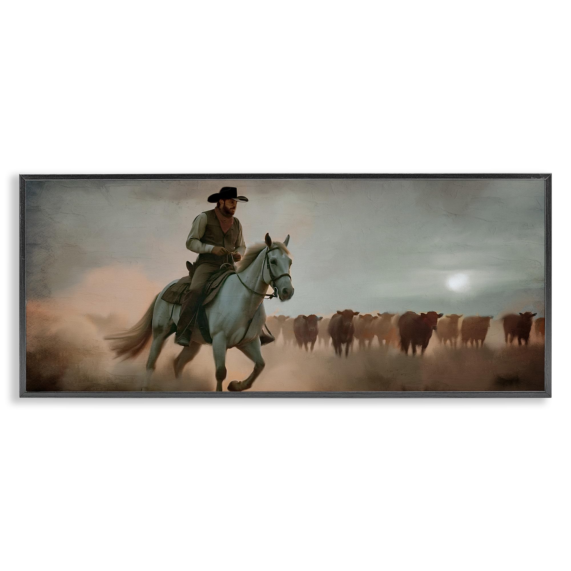 Stupell Industries 'Home Bound Cowboy', Framed Giclee Art, Black, 24 x 10 Inches, Easy to Hang and Sturdy, Made in USA, by Kim Allen